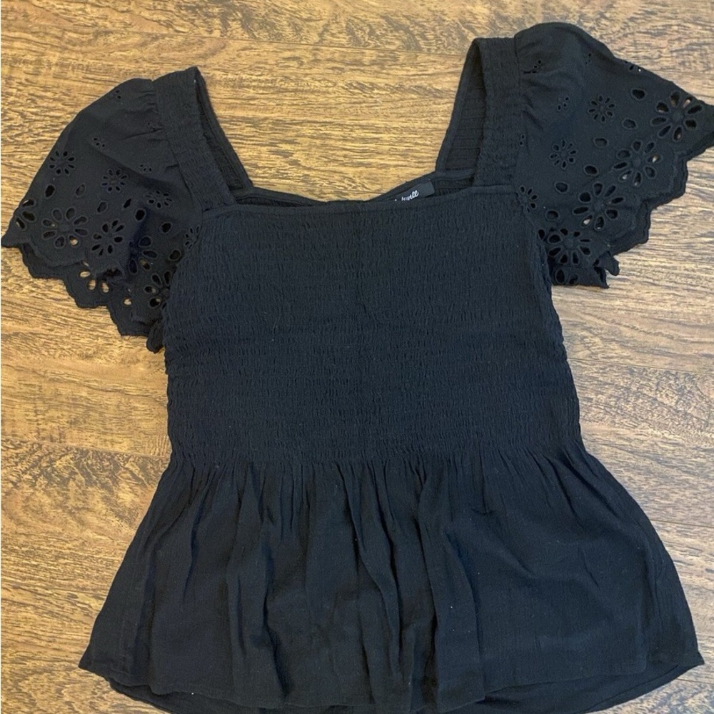 Black Eyelet Sleeve Women's Top